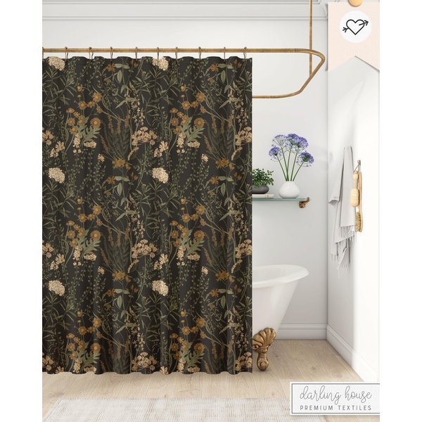 Moody Dark Floral Shower Curtain, Apothecary Wildflower Botanical Decor-image
