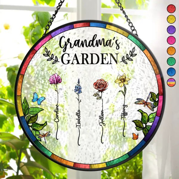 Birth Flower Grandma's Garden - Personalized Stained Glass Window Hanging Suncatcher-image