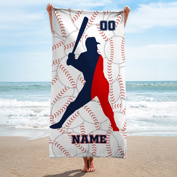 Personalized Baseball Beach Towel - Personalized Baseball Batter Beach Towel-image