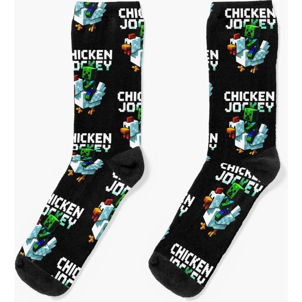 Funny Chicken Jockey Zombie Pixel Art Gamer Socks-image