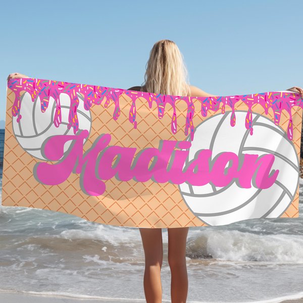 Volleyball Beach Towel, Ice Cream Drip Design, Team Gift, Player Gift, Summer Towel-image