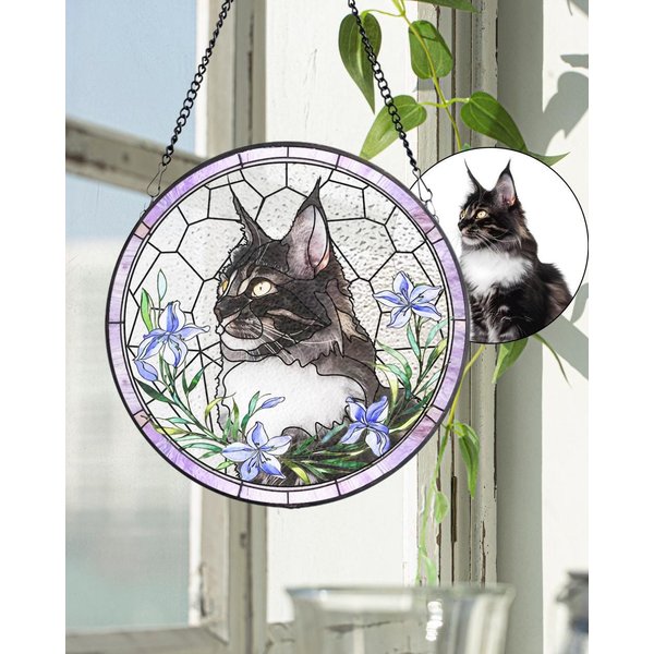 Custom Pet Portrait Stained Glass Suncatcher, Stained Glass Cat Memorial-image