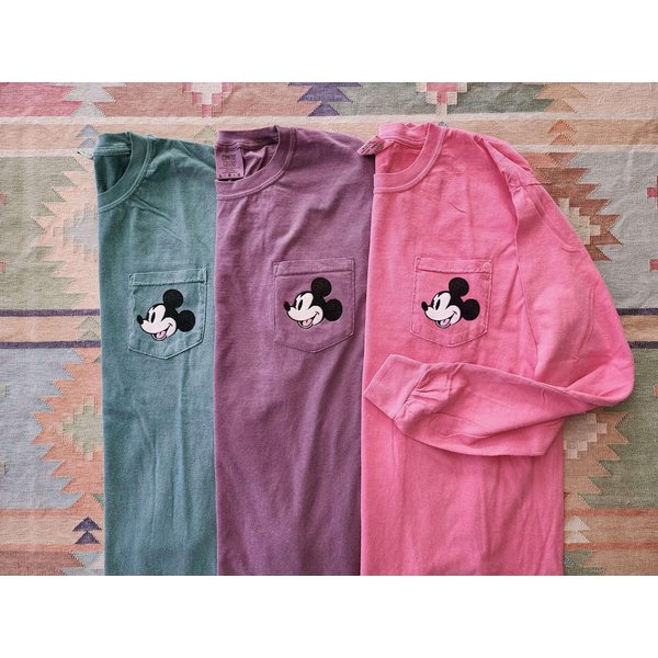 Steamboat Willie Embroidered Mouse Long Sleeve Shirt Comfort Colors Pocket Tee Shirt-image