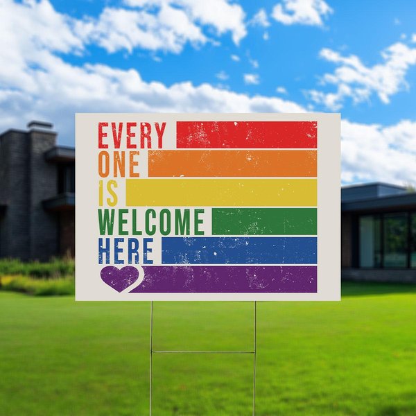 Lgbtq Pride Yard Sign, Everyone Is Welcome Here Yard Sign, Love Is Love-image