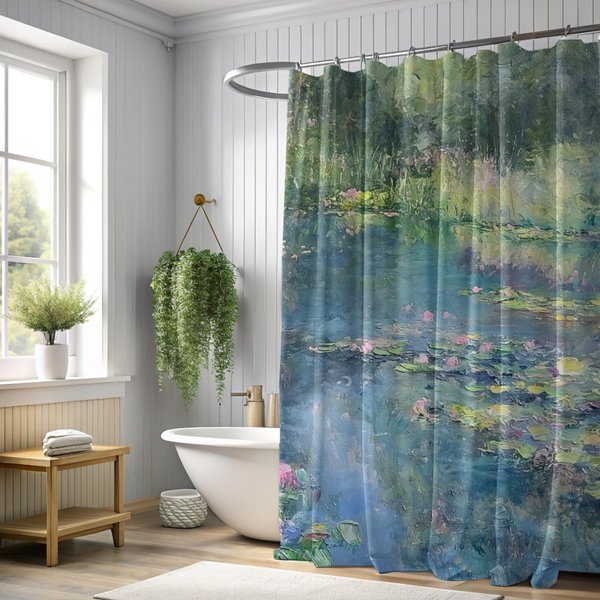 Quiet Monet Shower Curtain Tranquil Garden Pond Water Lily Art Elegant Impressionist Bathroom Decor-image