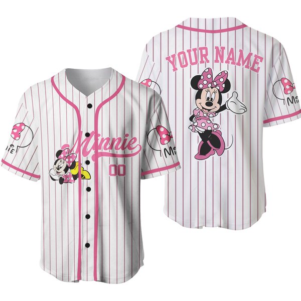 Personalized Minniee Mouse Baseball Jersey, Baseball Jersey For Kids Adult Unisex-image