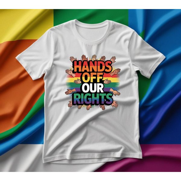Hands Off Our Rights Lgbtq+ T-Shirt, Rainbow Pride Graphic Tee, Anti Trump Shirt-image