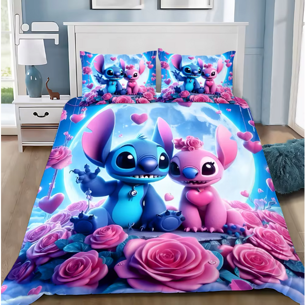 Duvet Cover Pillowcase Bedding Set Cute Funny Stitchs-image
