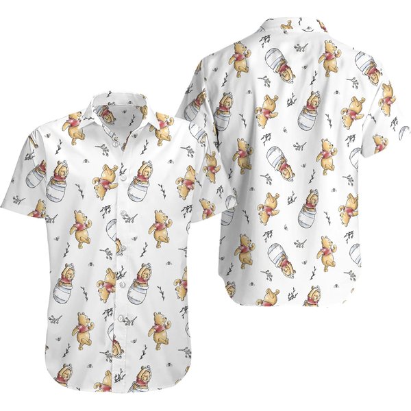 Pooh With Honey Hawaii Shirt, The Bear Button Up Shirt, Pooh Hawaiian Shirt-image