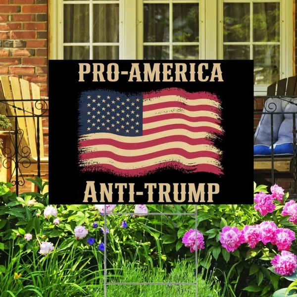 Vintage American Flag Pro America Anti Trump Save Democracy Yard Sign-image