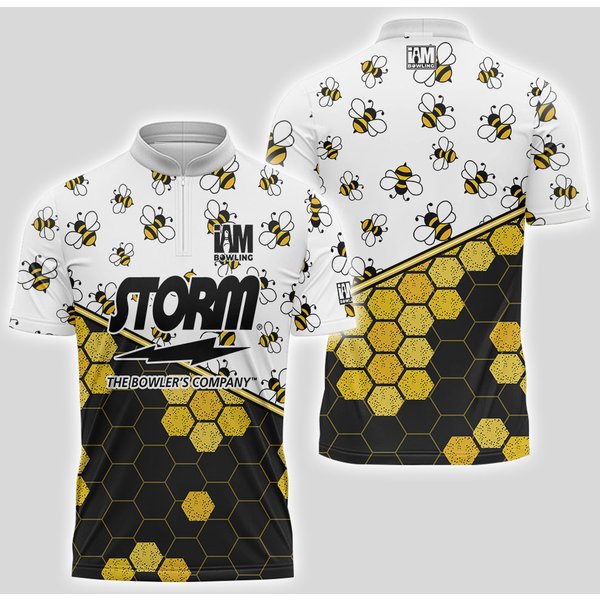 Bowling Storm Bees Honeycomb Pattern Gift Quick Zip Bowling Jersey-image