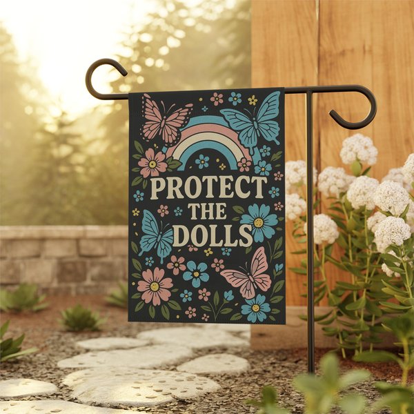 Trans Rights Garden Flag, Protect The Dolls, Anti Trump-image