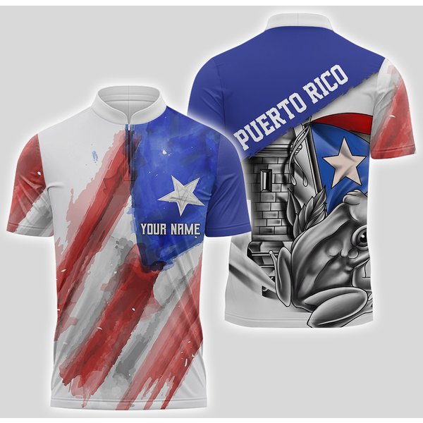 Custom Watercolor Flag Puerto Rico Coqui Aop Bowling Jersey-image