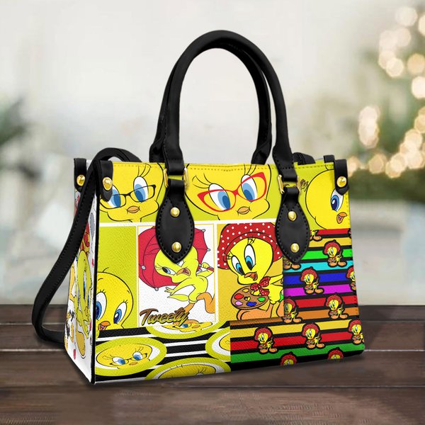 Tweety Bird Leather Handbag, Women Leather Bag Gift-image