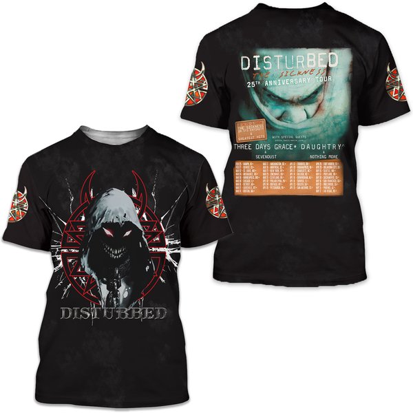 Hot Disturbed The Sickness 25Th Anniversary Tour 2025 3D T-Shirt-image