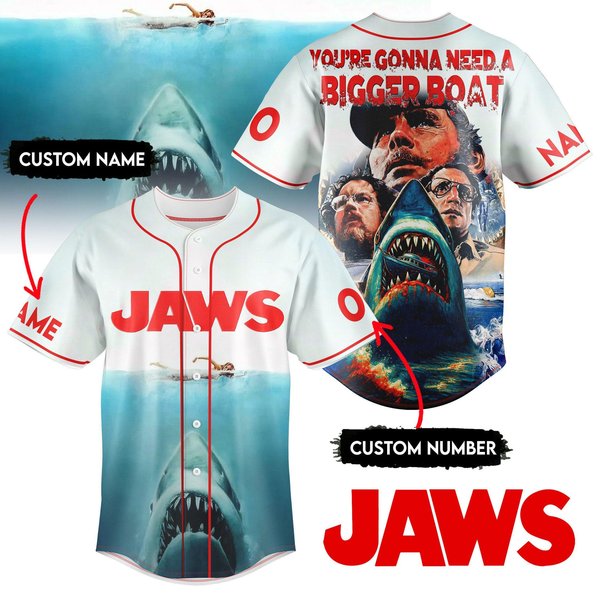 Custom Jaws Movie Baseball Jersey, You're Gonna Need A Bigger Boat Jersey-image