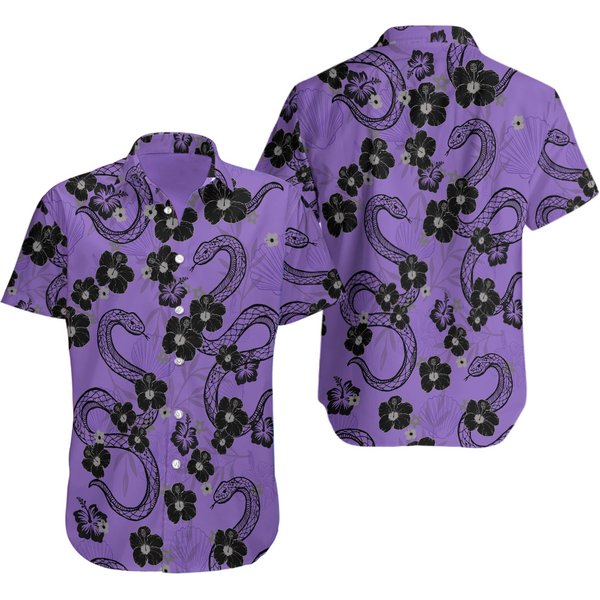 Snake Hawaiian Shirt Purple Snake & Hibiscus Flowers-image