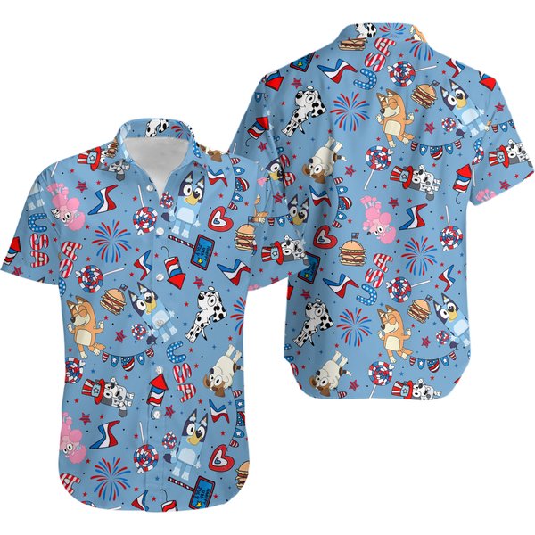 Bluey Dad Hawaiian Shirt - Patriotic Bluey Theme-image
