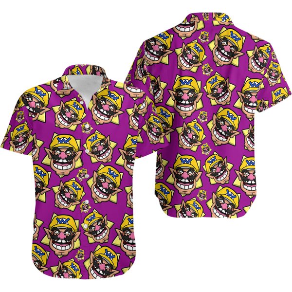 Super Mario Wario Hawaiian Shirt Casual Button Down Unisex Adults Outfit S-5Xl-image