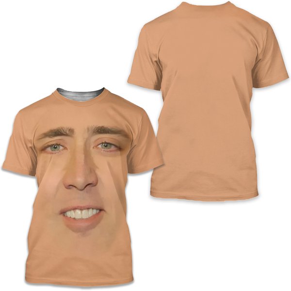 Funny Nicolas Cage Face Graphic T Shirt For Men Tee Shirts 3D Humor Fun Printing T-Shirt-image