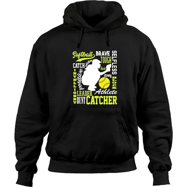 Softball Silhouette Hoodie Girls Softball Catcher Great For Teens Traits Of A Catcher-image