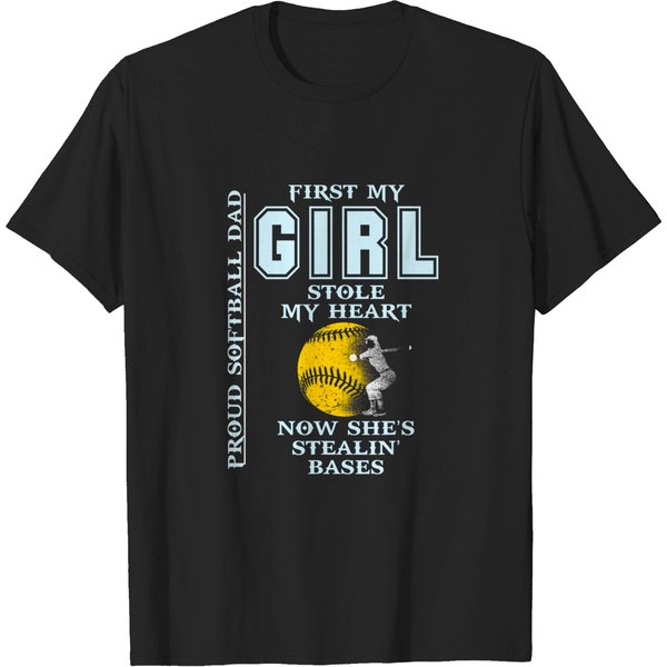 Funny Proud Softball Dad T-Shirt - Girl Stole My Heart-image