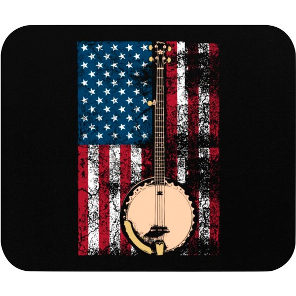 Banjo In American Flag Bluegrass Cute Fiddle Playe Mouse Pads-image