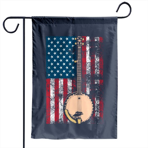 Banjo In American Flag Bluegrass Cute Fiddle Playe Garden Flags-image