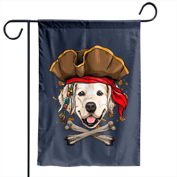 Pirate Dogs Garden Flags Golden Retriever Pirate Dog Halloween Jolly Roger Gift-image