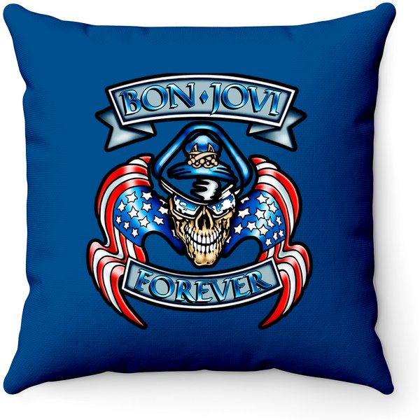 Vintage Bon Jovi Forever Tour Skeleton Throw Pillows-image
