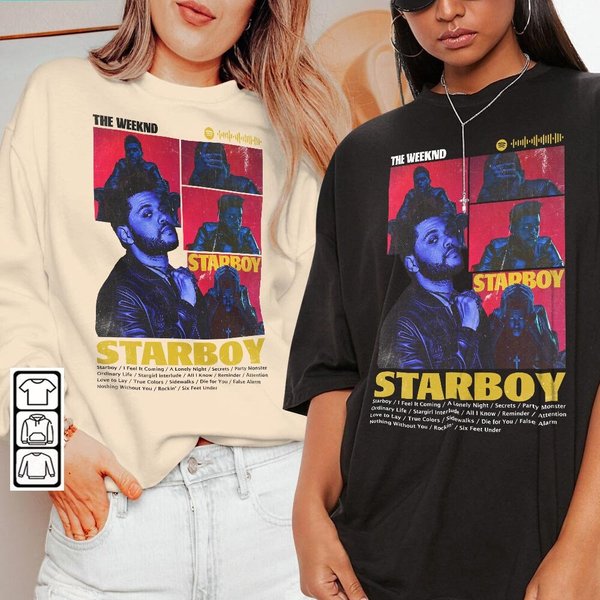 Weeknds Vintage Bootleg Music Shirt, Starboy Tour Album-image