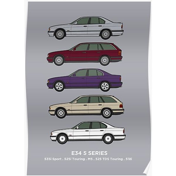 E34 Classic Car Collection Premium Matte Vertical Poster-image