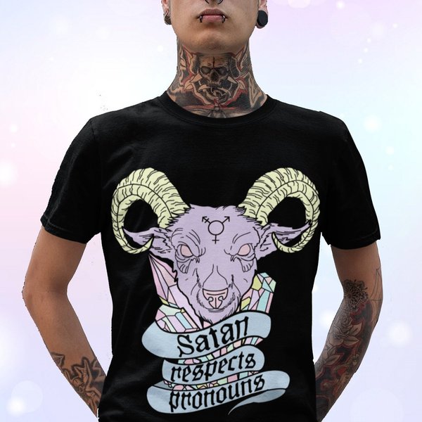 Satan Respects Pronouns Shirt, Satan T-Shirt, Lgbt Gift, Lgbt Pride Month Shirt-image