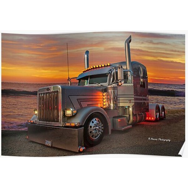 Silver Peterbilt At Night Premium Matte Vertical Poster-image
