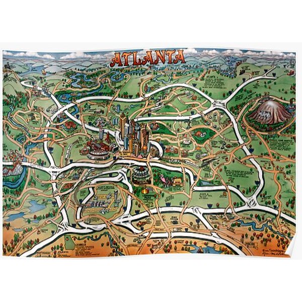 Atlanta Georgia Cartoon Map Premium Matte Vertical Poster-image
