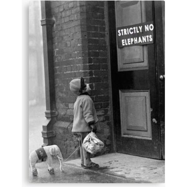 Strictly No Elephants Vintage Humorous Child Verses The World Black And White Photograph Black And White Photography Canvas