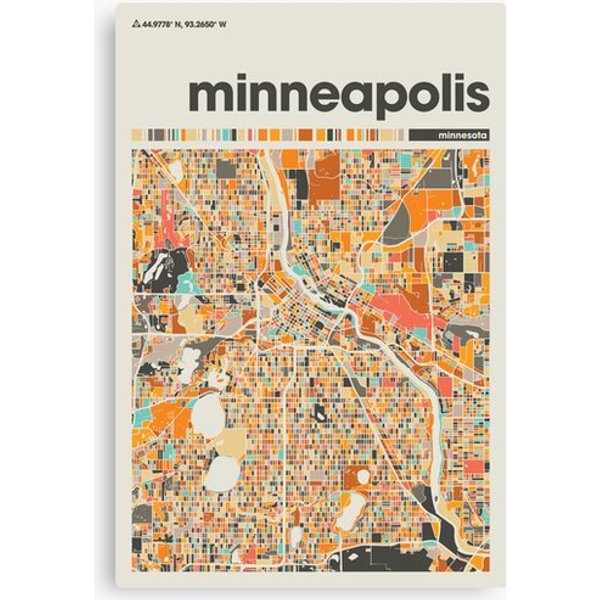 Minneapolis Colorful Map, City Of Minneapolis Map Canvas-image