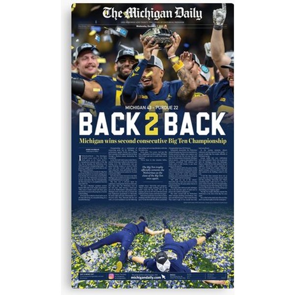 12/7 The Michigan Daily Front Cover Big Ten Champions Canvas