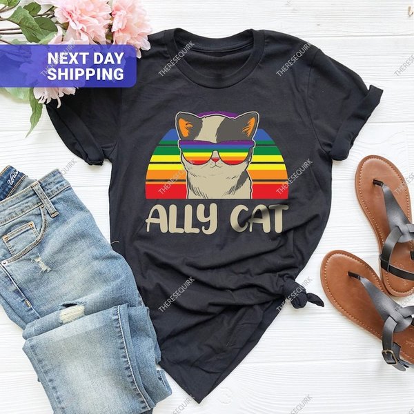 Lgbt Ally Cat Vintage T-Shirt, Lgbtq Cat Shirt, Funny Lgbt T-Shirt Gift Idea-image