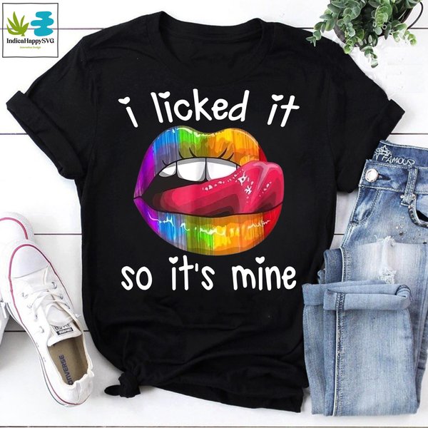 Rainbow Lips I Licked It So It's Mine Vintage Cute T-Shirt, Lgbtq Shirt-image
