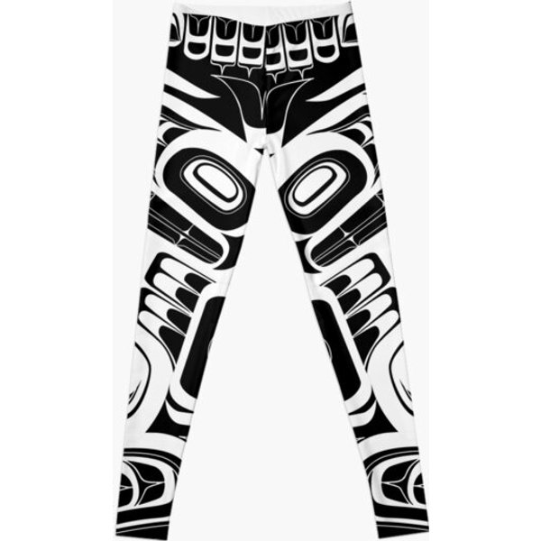 White Totem Native Formline Design Orca Bear Raven Leggings-image