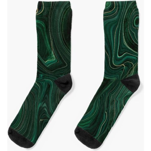Emerald Green And Gold Malachite Pattern Socks