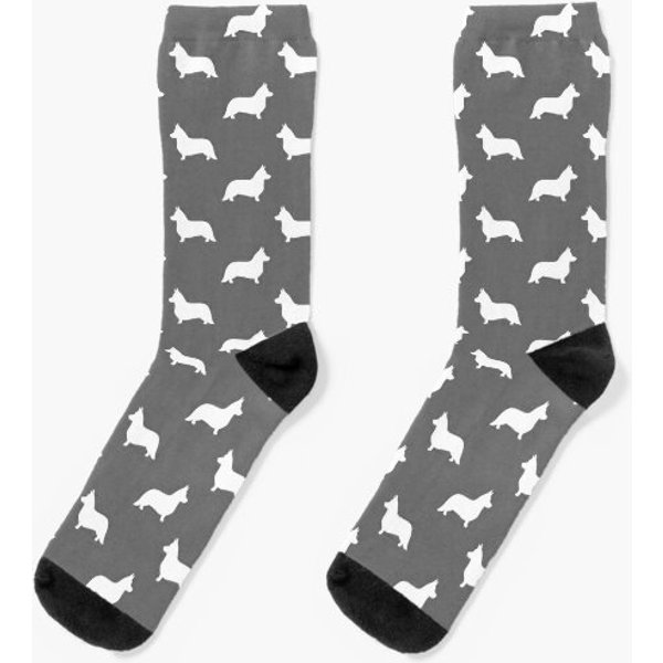 White Cardigan Welsh Corgi Silhouette Socks