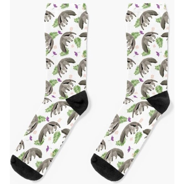 Giant Anteater With Palm Leaves And Flowers Socks-image