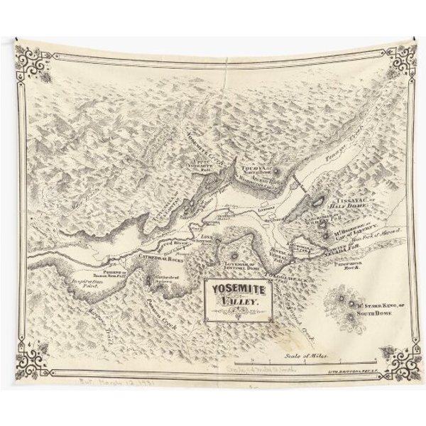 Vintage Map Of Yosemite Valley (1879) Tapestry-image