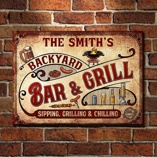 Sipping, Grilling And Chilling - Personalized Metal Sign-image