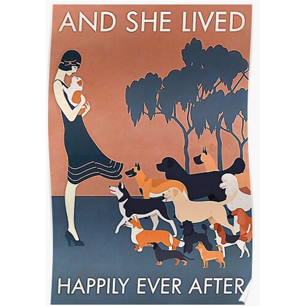 And She Lived Happily Ever After - Graphics Girl Love Dog For Ladies Premium Matte Vertical Poster-image