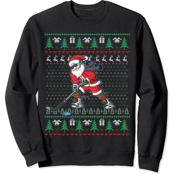 Santa Ice Hockey Player Ugly Sweater Christmas Hockey Sweatshirt-image