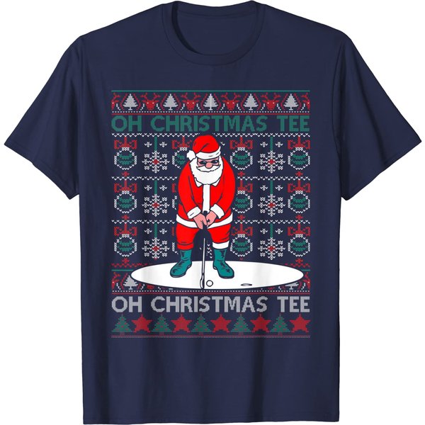Oh Christmas Santa Claus Playing Golf Christmas T-Shirt-image
