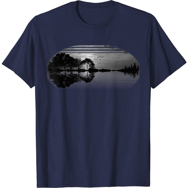 Reflection T-Shirt Guitar Gray Sky Trees City Lake Reflection Special-image